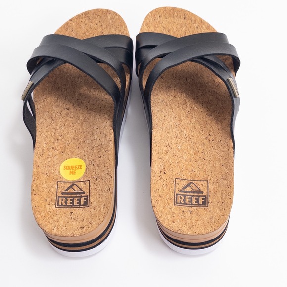 Reef Women's Sandals Size 7 Cushion Bloom Hi Black Cork Platform - Picture 9 of 13